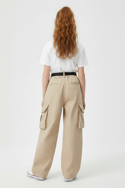 Pantalon Parachute Beige Cargo Ample Fille Décontracté - Toile - vue 2