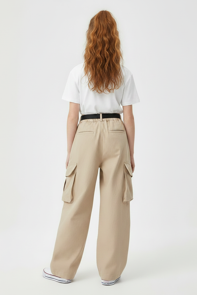 Pantalon Parachute Beige Cargo Ample Fille Décontracté - Toile - vue 2