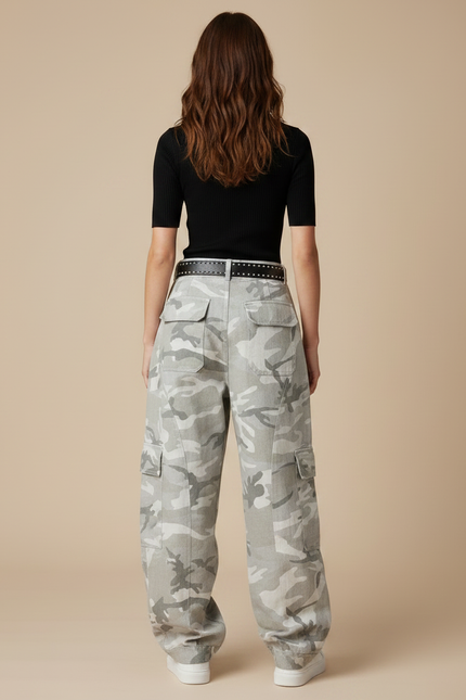 Pantalon Parachute Camouflage Gris Ample Cargo Vintage - Toile - vue 2