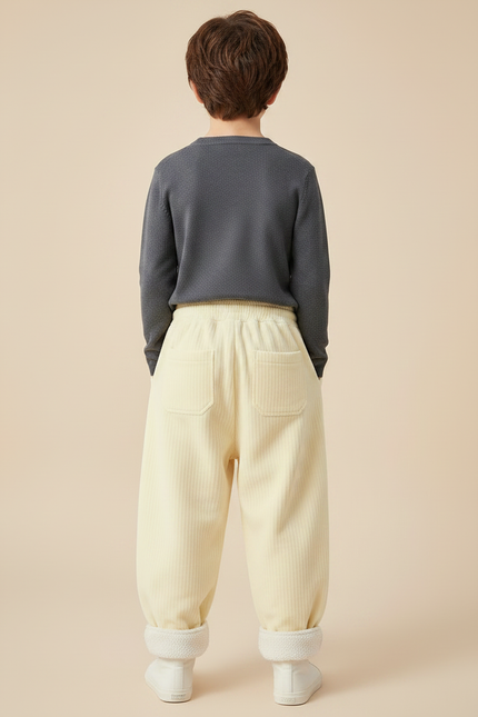 Pantalon Parachute Crème Côtelé Doublé Chaud Enfant - Beige Cordé - vue 2
