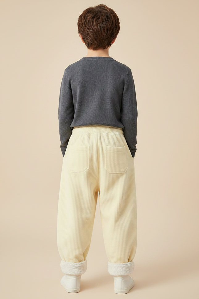 Pantalon Parachute Crème Côtelé Doublé Chaud Enfant - Beige Cordé - vue 2