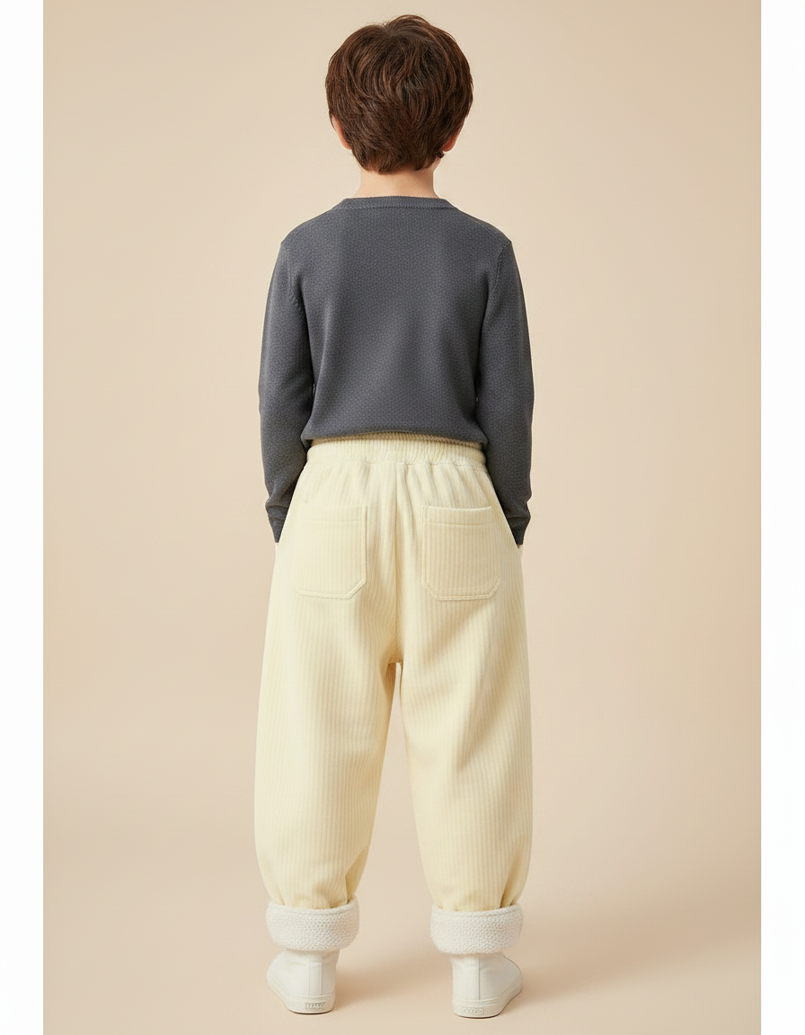 Pantalon Parachute Crème Côtelé Doublé Chaud Enfant - Beige Cordé - vue 2