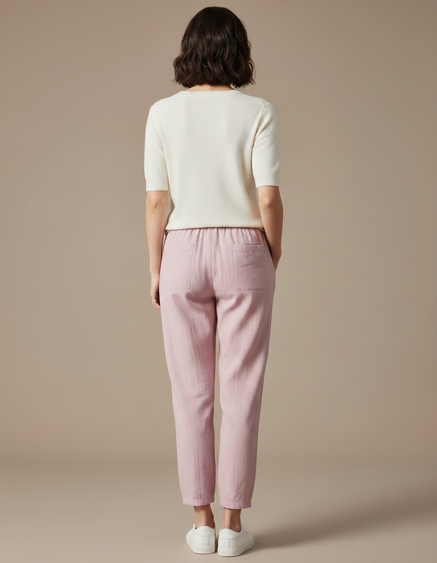 Pantalon Parachute Rose Lin Ample Femme Décontracté - vue 2