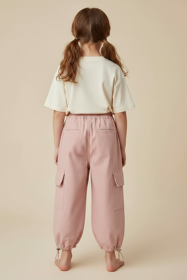 Pantalon Parachute Rose Cargo Ample Enfant Léger - Polyester - vue 2