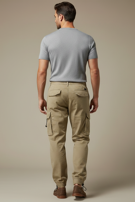 Pantalon Parachute Kaki Cargo Cordon Jogger Casual Homme - Gabardine - vue 2