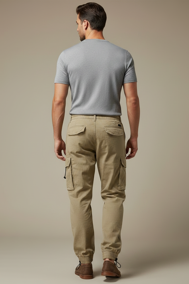 Pantalon Parachute Kaki Cargo Cordon Jogger Casual Homme - Gabardine - vue 2