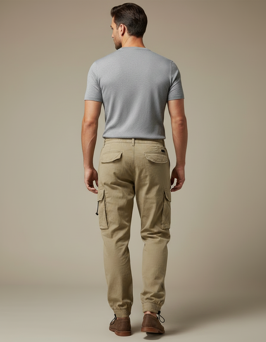 Pantalon Parachute Kaki Cargo Cordon Jogger Casual Homme - Gabardine - vue 2