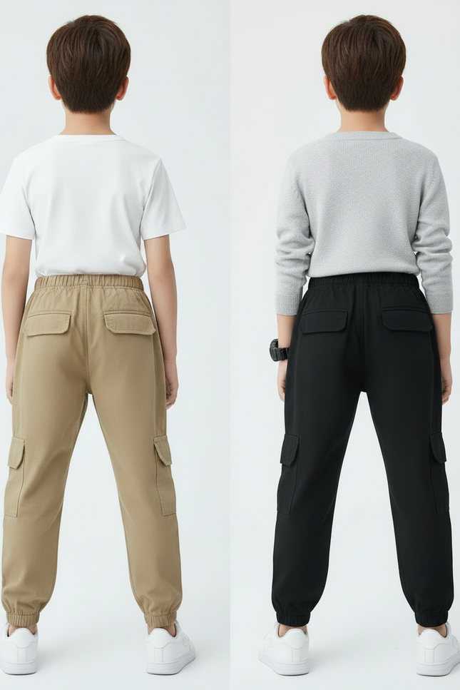 Pantalon Parachute Cargo Ample Coton Garçon - Beige - vue 2
