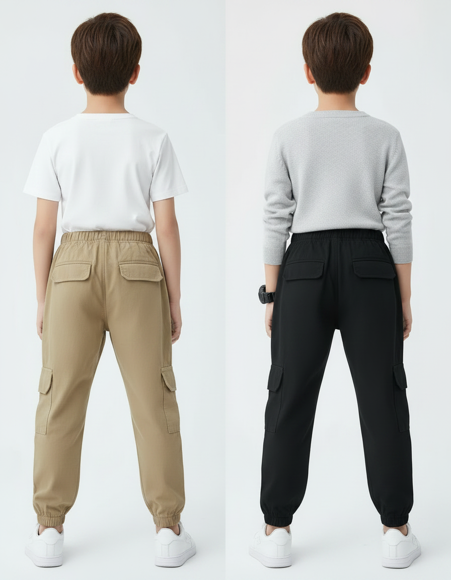 Pantalon Parachute Cargo Ample Coton Garçon - Beige - vue 2