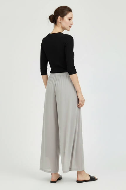 Pantalon Parachute Gris Fluide Ample Maille Femme - vue 2