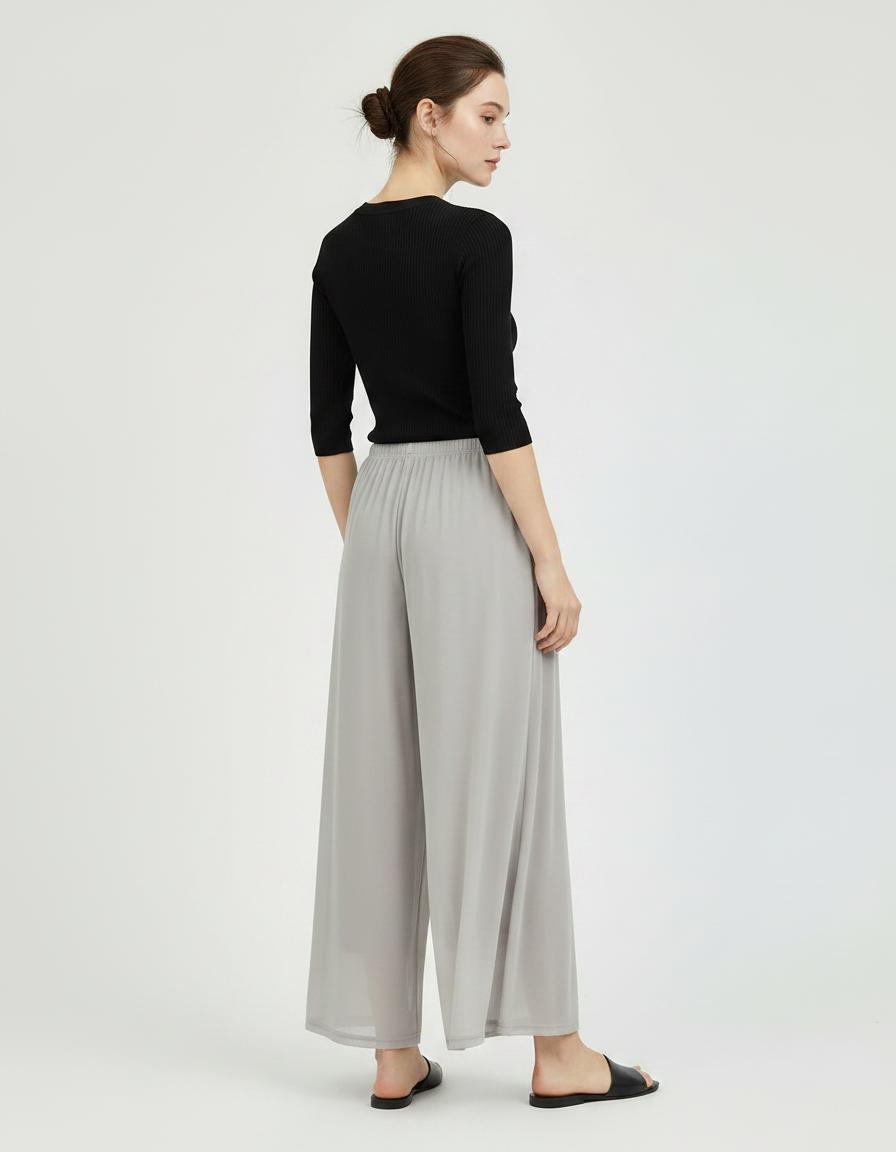 Pantalon Parachute Gris Fluide Ample Maille Femme - vue 2