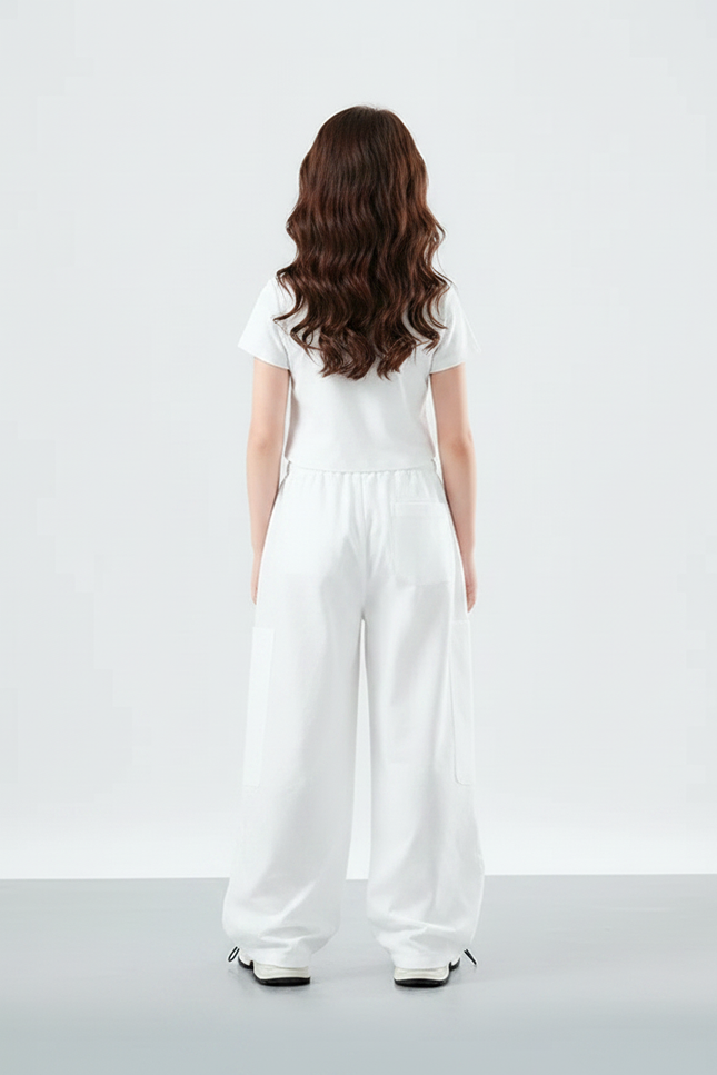 Pantalon Parachute Blanc Ample Imprimé Décontracté Fille - Polyester - vue 2