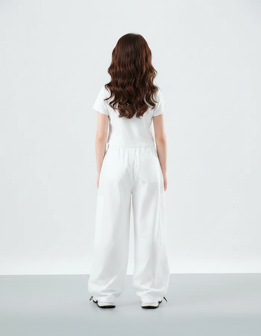 Pantalon Parachute Blanc Ample Imprimé Décontracté Fille - Polyester - vue 2