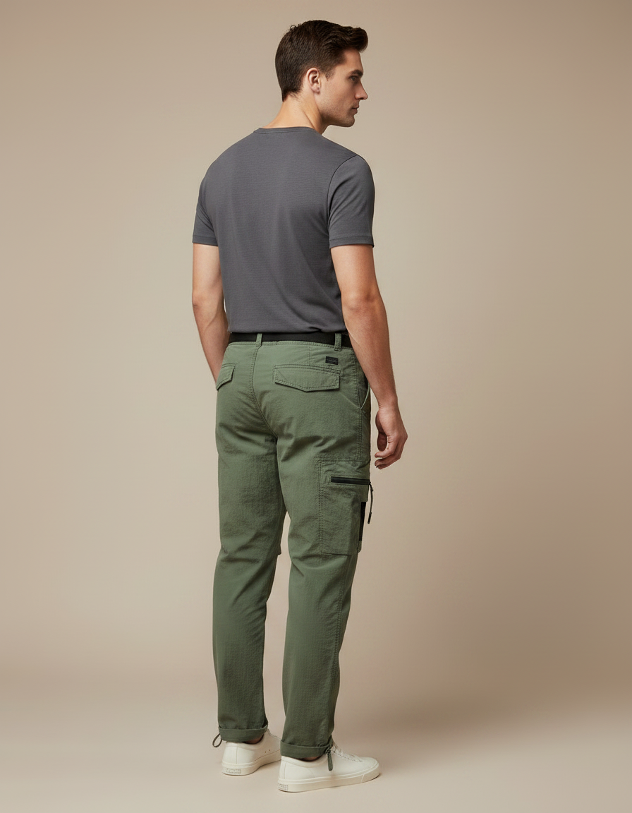 Pantalon Parachute Kaki Cargo Ample Fonctionnel Homme - Polyester - vue 2