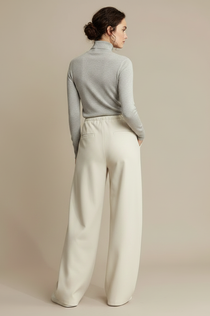 Pantalon Parachute Crème Fluide Ample Cordon Décontracté - Beige Simili cuir - vue 2