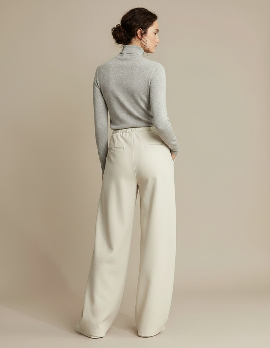 Pantalon Parachute Crème Fluide Ample Cordon Décontracté - Beige Simili cuir - vue 2