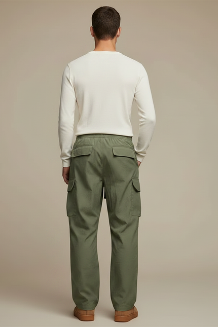 Pantalon Parachute Vert Ample Décontracté Homme Cargo - Kaki Polyester - vue 2