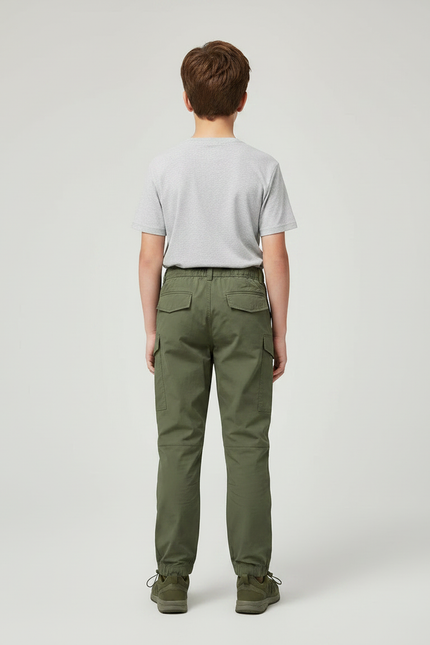 Pantalon Parachute Kaki Cargo Décontracté Enfant - Polyester - vue 2