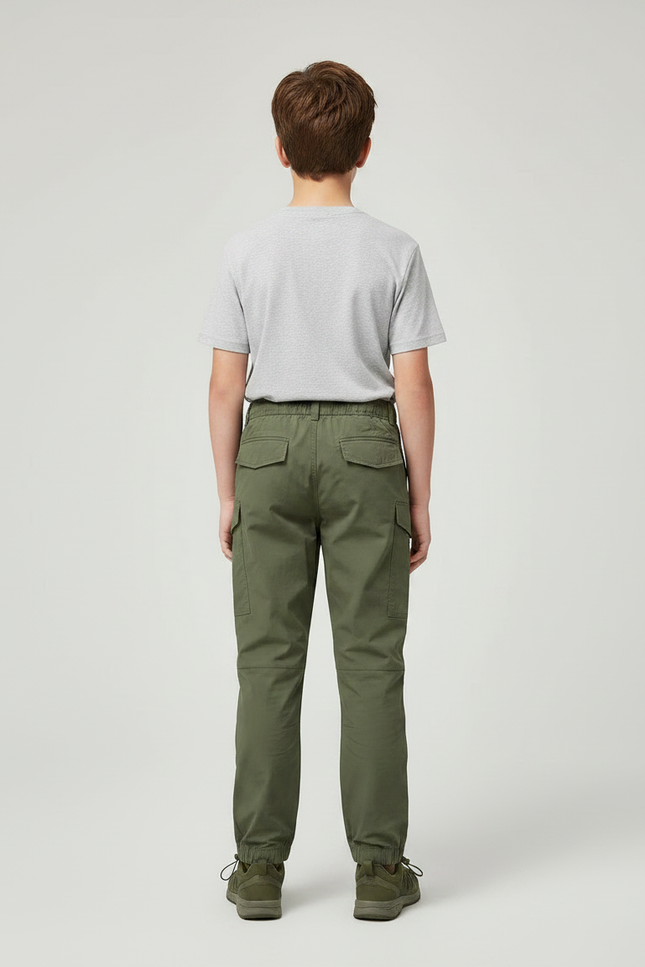 Pantalon Parachute Kaki Cargo Décontracté Enfant - Polyester - vue 2