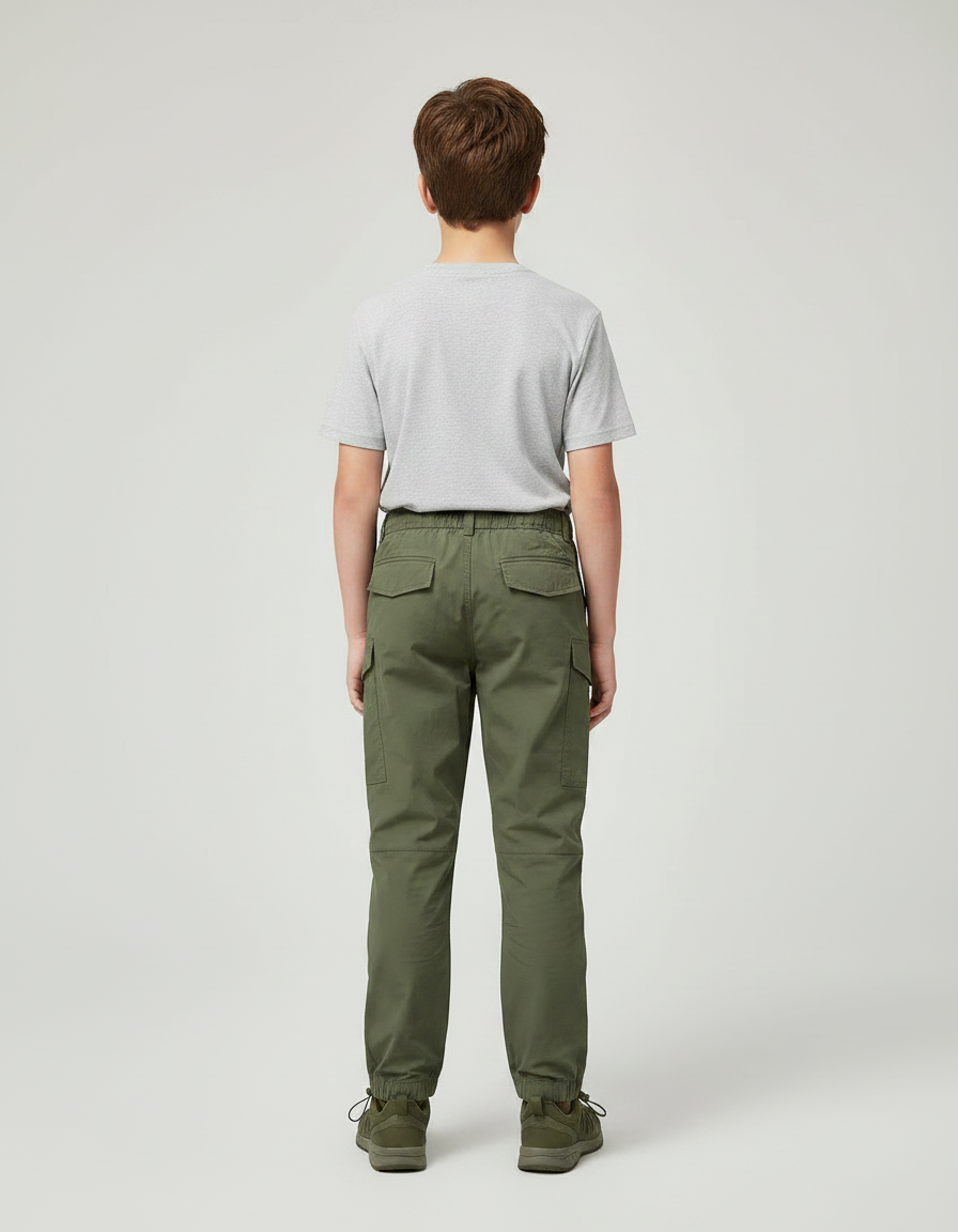 Pantalon Parachute Kaki Cargo Décontracté Enfant - Polyester - vue 2