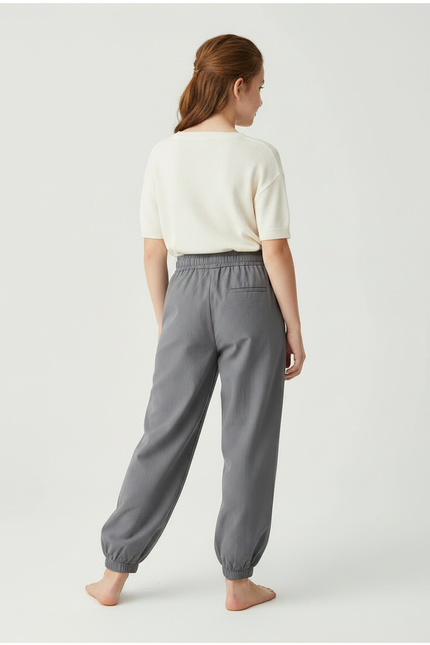Pantalon Parachute Gris Ample Fille Décontracté Coton - vue 2