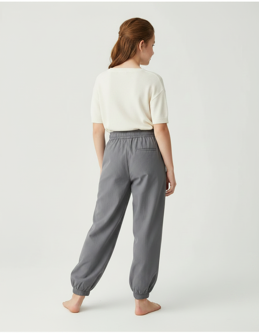 Pantalon Parachute Gris Ample Fille Décontracté Coton - vue 2