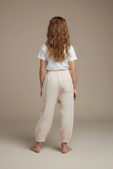 Pantalon Parachute Coton Ample Crème Doux Enfant - Beige - vue 2