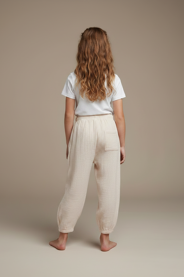 Pantalon Parachute Coton Ample Crème Doux Enfant - Beige - vue 2