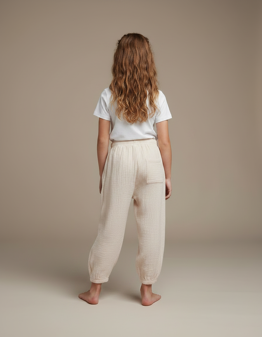 Pantalon Parachute Coton Ample Crème Doux Enfant - Beige - vue 2