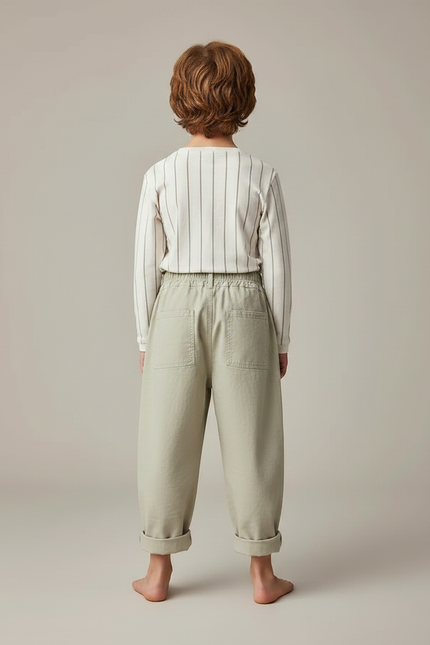 Pantalon Parachute Vert Ample Coton Enfant Décontracté - Kaki Toile - vue 2