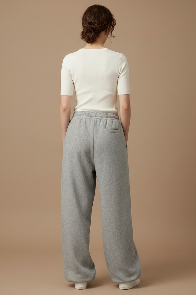 Pantalon Parachute Gris Ample Molleton Brodé - vue 2