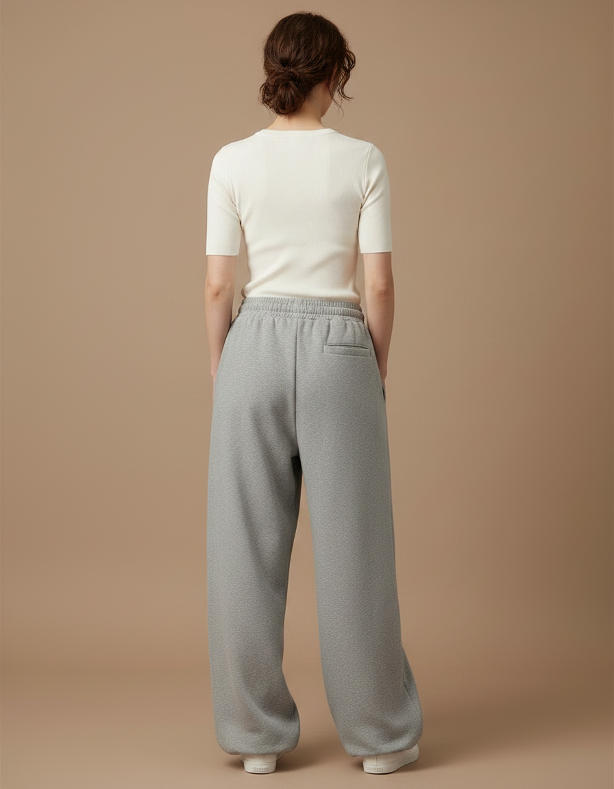 Pantalon Parachute Gris Ample Molleton Brodé - vue 2