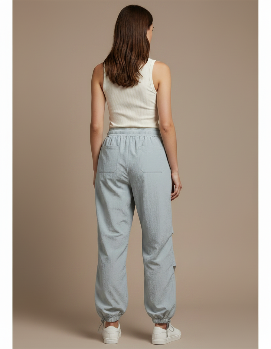 Pantalon Parachute Gris Femme Décontracté Lâche Léger - Polyester - vue 2