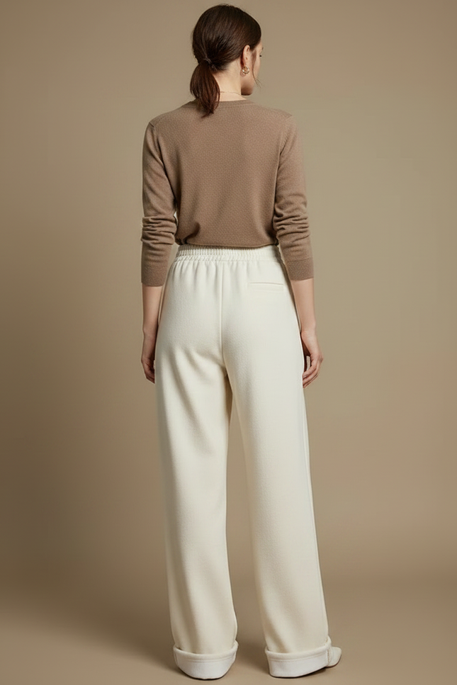 Pantalon Parachute Crème Laine Droit Ample Doux - Blanc Molleton - vue 2