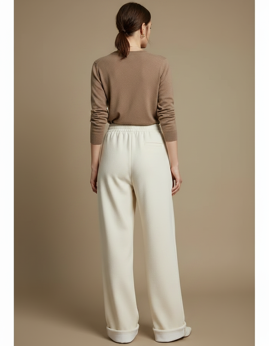 Pantalon Parachute Crème Laine Droit Ample Doux - Blanc Molleton - vue 2