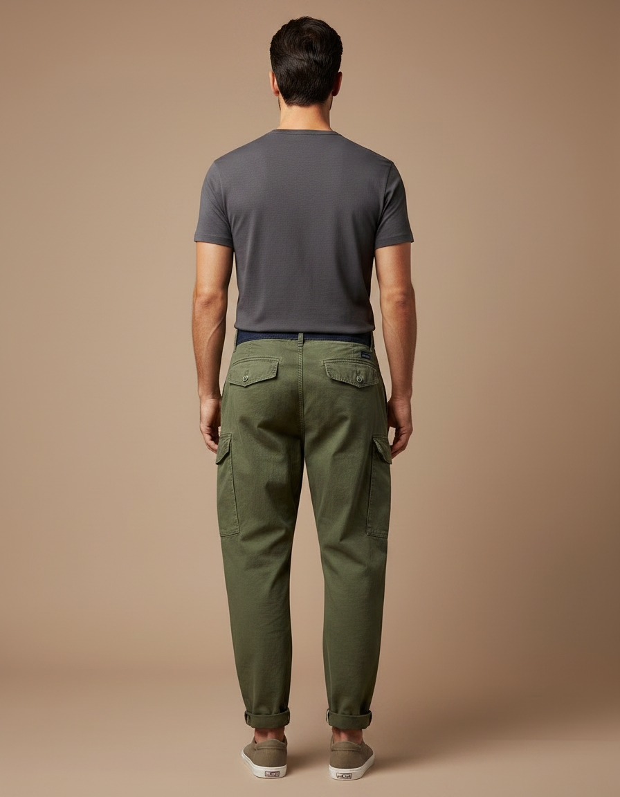 Pantalon Parachute Kaki Cargo Coton Ample Homme Décontracté - vue 2