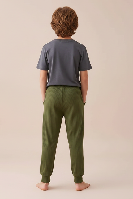 Pantalon Parachute Garçon Kaki Resserré Aux Chevilles Nylon - Cordé - vue 2