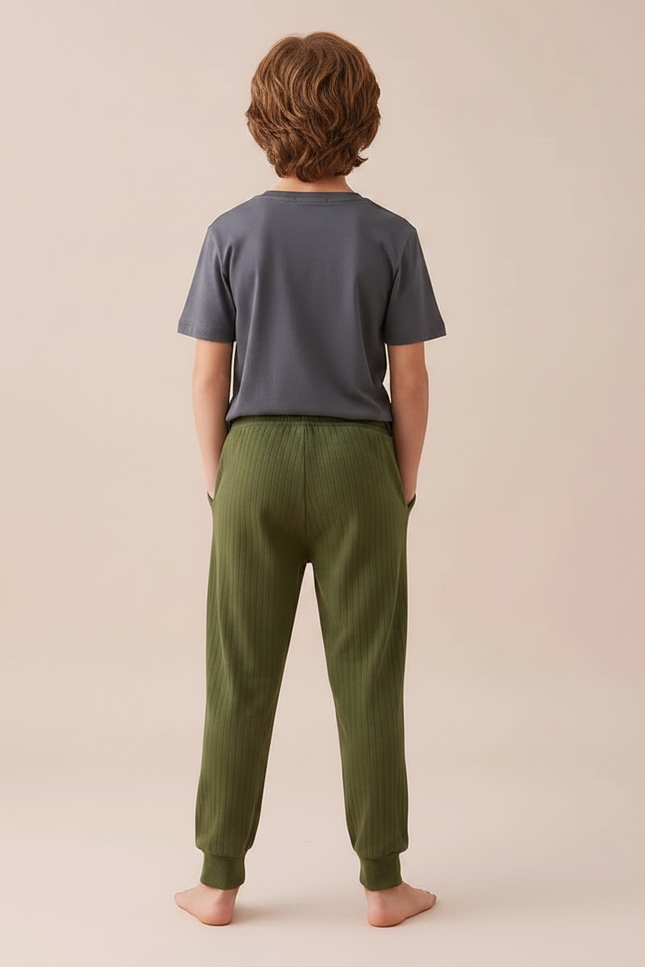 Pantalon Parachute Garçon Kaki Resserré Aux Chevilles Nylon - Cordé - vue 2