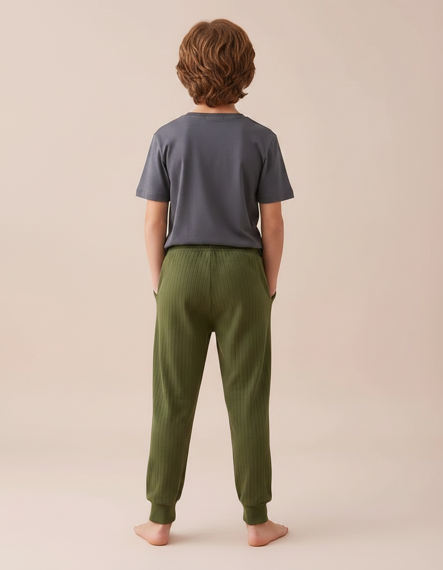 Pantalon Parachute Garçon Kaki Resserré Aux Chevilles Nylon - Cordé - vue 2