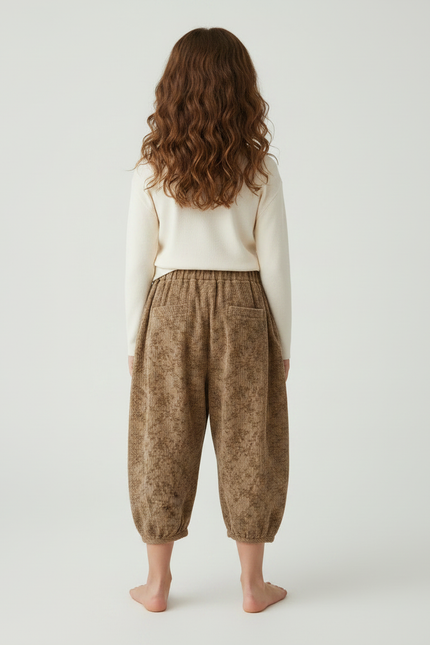 Pantalon Parachute Marron Floral Côtelé Ample Enfant - Cordé - vue 2