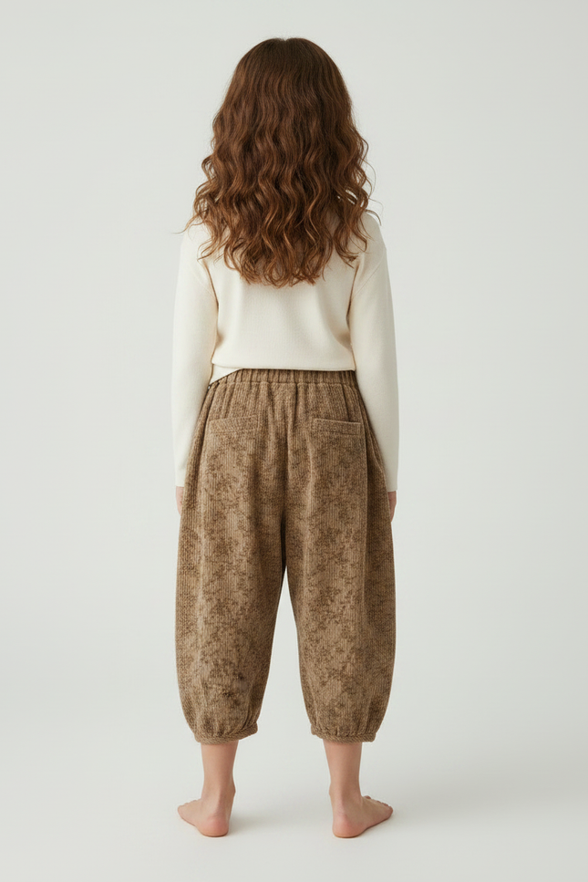 Pantalon Parachute Marron Floral Côtelé Ample Enfant - Cordé - vue 2