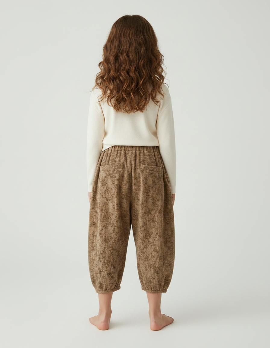 Pantalon Parachute Marron Floral Côtelé Ample Enfant - Cordé - vue 2