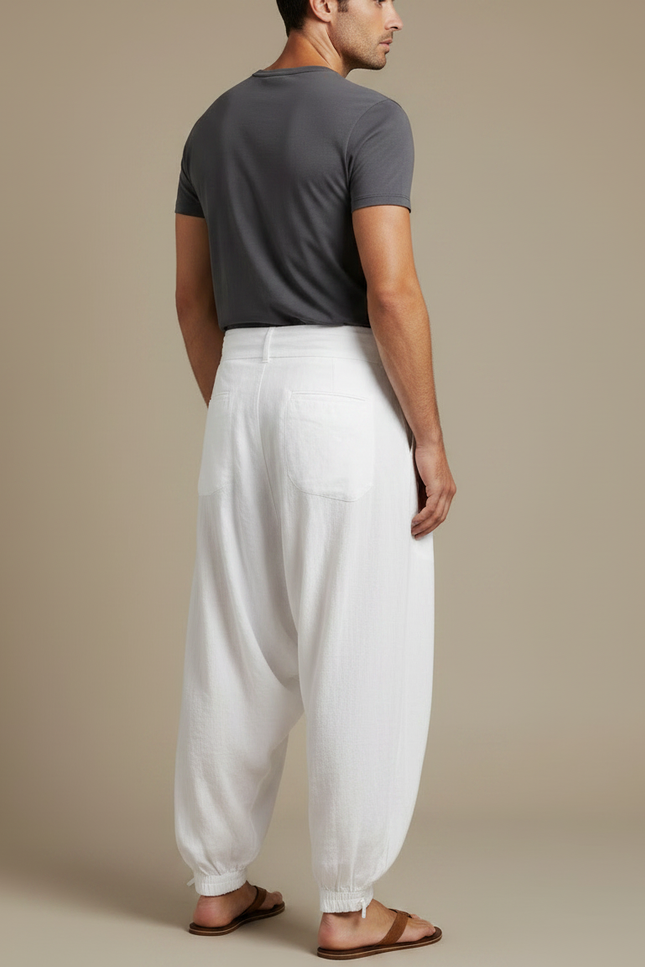 Pantalon Parachute Blanc Ample Lin Homme Décontracté - vue 2