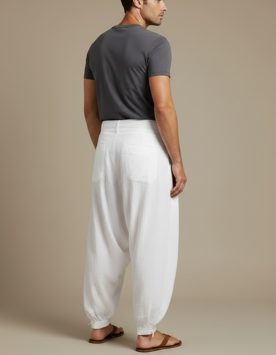 Pantalon Parachute Blanc Ample Lin Homme Décontracté - vue 2