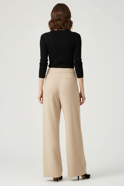 Pantalon Parachute Beige Laine Maille Ample Décontracté Femme - vue 2