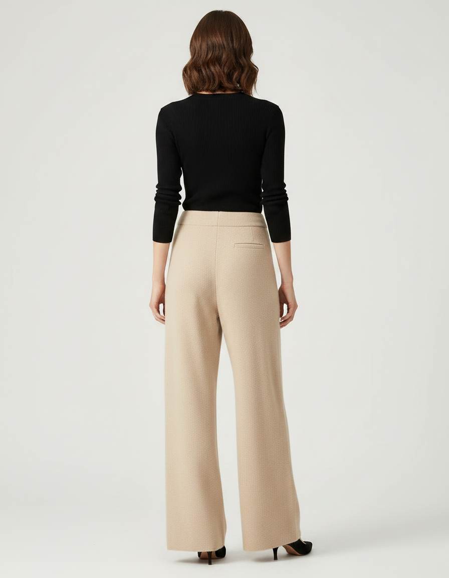 Pantalon Parachute Beige Laine Maille Ample Décontracté Femme - vue 2