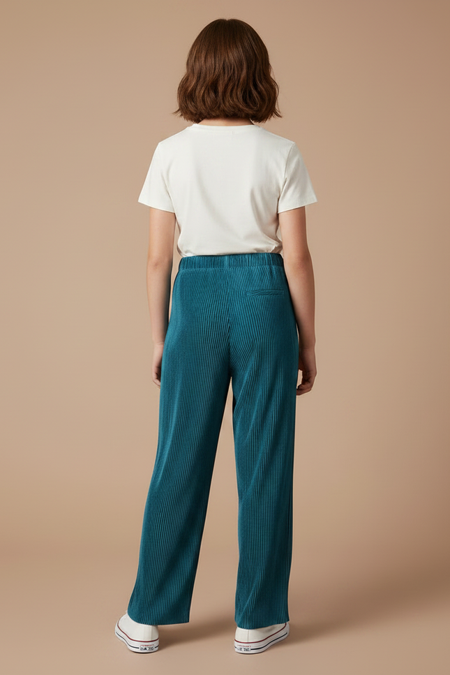 Pantalon Parachute Plissé Ample Fluide Bleu Pétrole - Polyester - vue 2