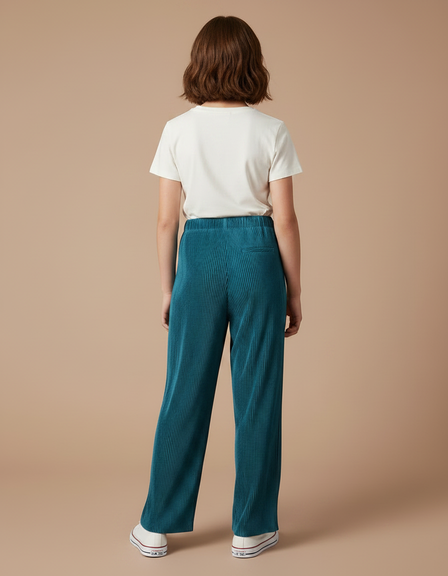 Pantalon Parachute Plissé Ample Fluide Bleu Pétrole - Polyester - vue 2