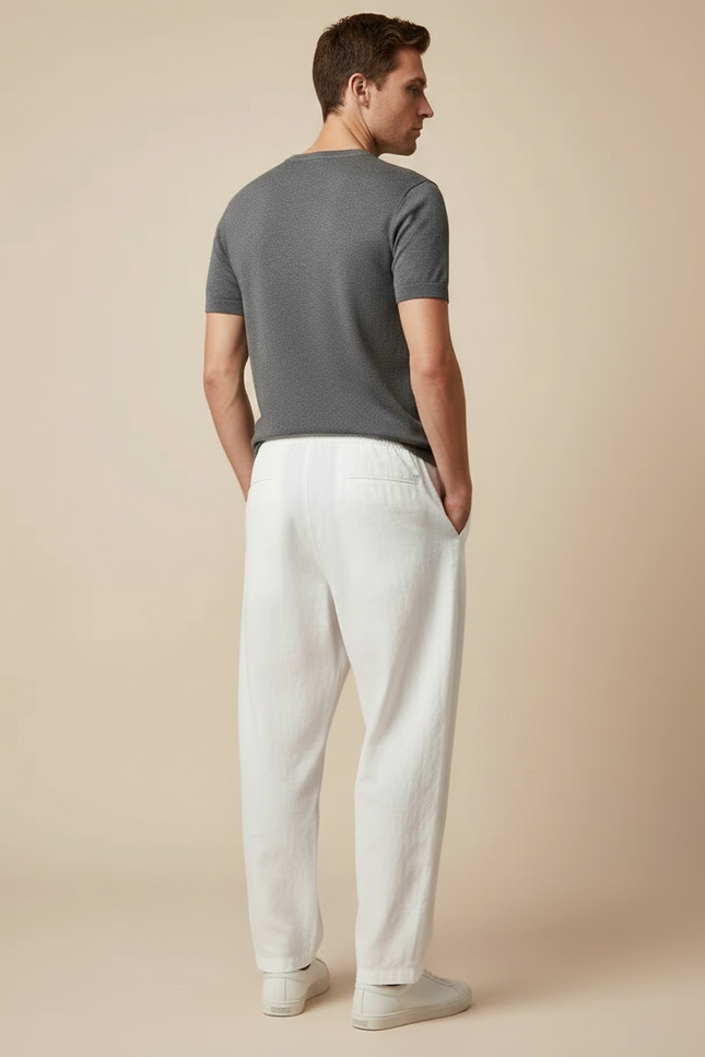 Pantalon Parachute Blanc Coton Lin Ample Sportif Homme - vue 2