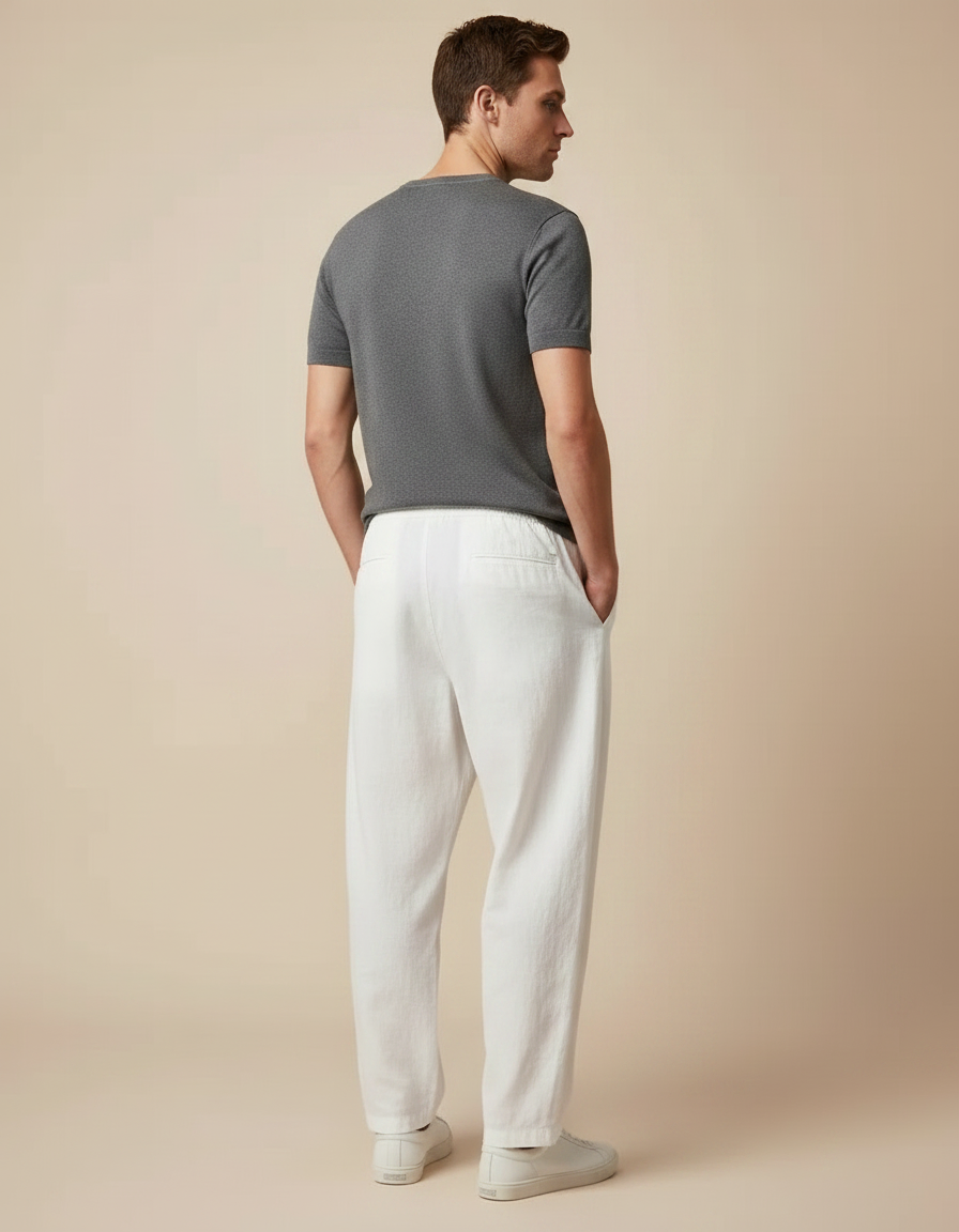 Pantalon Parachute Blanc Coton Lin Ample Sportif Homme - vue 2